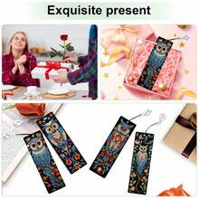 4pcs Owl Pattern Diamond Art Bookmark Set, DIY Diamond Art Craft, Suitable For Adults, Round And Asymmetrical Shape Acrylic Diamond Partial Inlay Design, Suitable For Book Lovers And Craft Enthusiasts - View 5