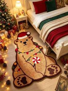 1pc Christmas Bear Plush Rug Mat, Christmas Gift, Door Mat, Small Carpet, Welcome Mat, Floor Mat, Outdoor Door Mat, Kitchen Rug, Home Decor, Front Door Mat, Area Rug, Outdoor Mat - Multicolor - View 1