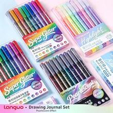 Languo Rilis Baru 6pcs/9pcs Warna Gradasi, 168 Warna, 252 Warna Tas Hadiah, Pena Tulisan Tangan, Stabilo, Mata Pena 0,5mm, Batang Transparan, Cocok untuk Melukis, Menandai, Catatan Siswa, Menggambar, Membuat Buku Panduan, Penggunaan Kantor - MultiWarna - View 2