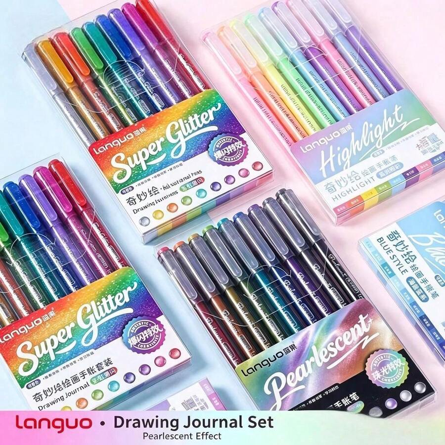 Languo Rilis Baru 6pcs/9pcs Warna Gradasi, 168 Warna, 252 Warna Tas Hadiah, Pena Tulisan Tangan, Stabilo, Mata Pena 0,5mm, Batang Transparan, Cocok untuk Melukis, Menandai, Catatan Siswa, Menggambar, Membuat Buku Panduan, Penggunaan Kantor