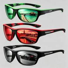 Men's 3-Color Set Wrap-Around Sports Cycling Glasses, Contrast Color Non-Slip Soft Rubber Temples, Iridescent Coated Lenses, Suitable For Cycling, Fishing, Driving, Beach Outdoor - Multicolor - View 6