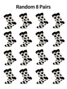 8 Pairs Random Assorted Color Kids Socks Black & White Patchwork Sports Football Letter Pattern Boys Girls Versatile Mid-Calf Socks, Suitable For Daily Wear - Multicolor - View 9