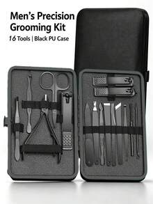7/23pcs Black Nail Care Set, With Portable Travel Case, Nail Clipper, Nail File, Ear Pick, Face & Hand Care Kit, Gift For Boyfriend/Men/Family - Multicolor - View 12