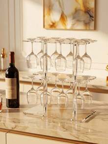 1 Set Party Champagne Display Rack, 2-Tier/3-Tier Thickened Transparent Acrylic Champagne Tower Wine Glass Stemware Holder For Wedding Party - Clear - View 9