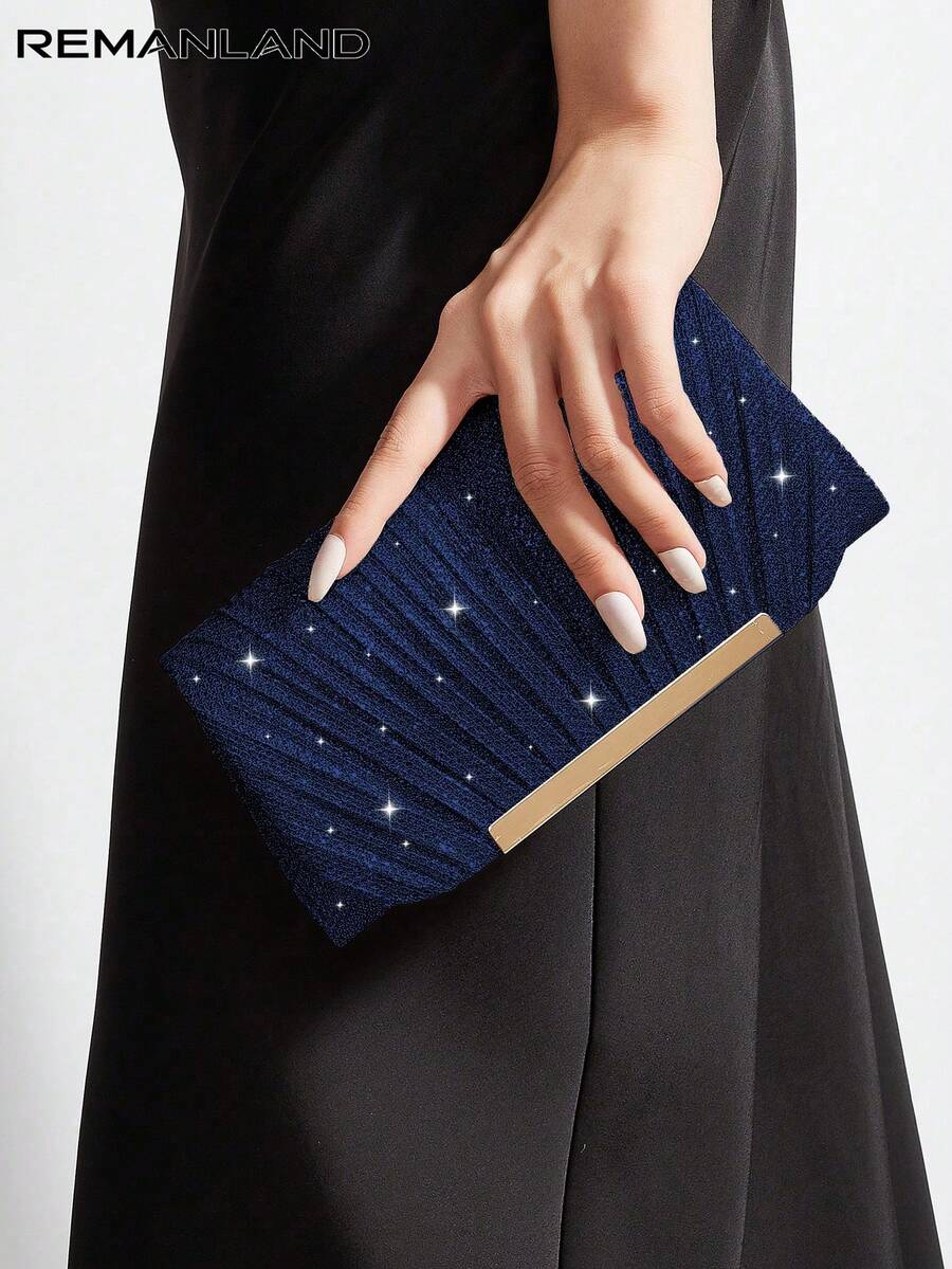 REMANLAND Luxury Charming Shiny Metallic Patchwork Envelope Clutch, Magnetic Closure Elegant Fashionable Evening Bag, Chain Bag For Women's Birthday Party And Wedding Dance