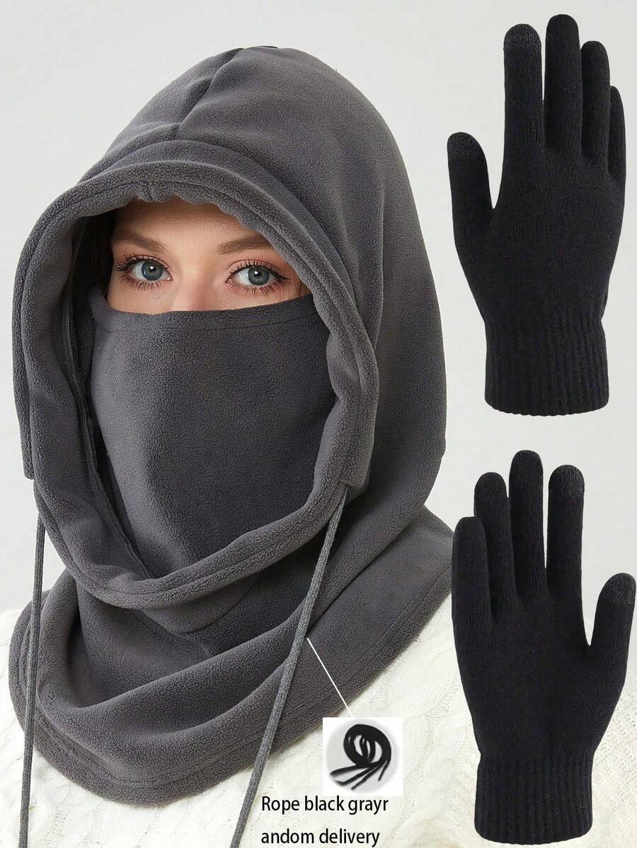 2pcs Women Winter Warm Hat & Windproof Cold-Proof Face Mask Set, Outdoor Cold-Proof Face Mask, Suitable For Outdoor Travel - A - View 1