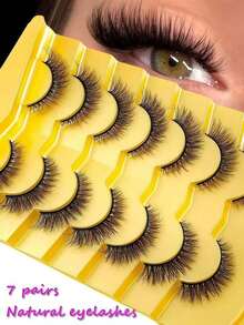 New 7 Pairs/Set Short 3D Faux Mink False Eyelashes, Russian DD Curl, Handmade, Natural Fluffy & Dense, Full Strip False Eyelashes, Wholesale, Eye Makeup False Eyelashes, Eyelashes, False Eyelashes, False Eyelashes - Black - View 1