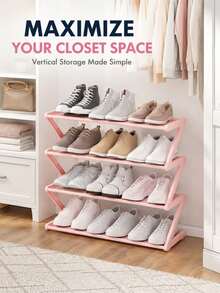 1pc 4-Tier Shoe Rack, Space-Saving Freestanding Shoe Rack With Open Storage Shelves, Multi-Layer Vertical Shoe Rack, Suitable For Entryway, Closet, Bedroom, Dorm And Small Apartment, Neat Home Storage Rack, Daily Shoe Storage Solution, Essential Home Supplies For All Seasons, Perfect For Back To School, Housewarming And Holiday Home Organization, Better Effect With Shoe Storage Bags - Multicolor - View 2
