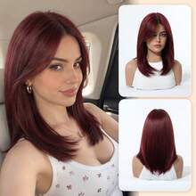 16 Inch Women's Short Burgundy/Gradient Gray Layered Clavicle Length Wig, Natural Straight Look Heat-Resistant Fiber, Breathable Rose Net Cap, Suitable For Daily Wear, Commuting, Party, Date, Fashion Head Accessory - Multicolor - View 13