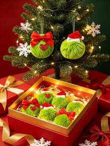 6pcs/Set Christmas Bow Heart-Shaped Plush Ball Decorations, Christmas Decor Set, Suitable For Decorating Christmas Holiday Events, Theme Parties And Celebration Occasions, Also Suitable For Christmas Tree, Fireplace And Christmas Wreath Decoration - Multicolor - View 8