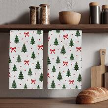 2pcs Minimalist Christmas Tree & Red Bow Polka Dot Pattern Kitchen Towels, 40*60cm Soft Microfiber Tea Towels, Suitable For Home Kitchen Restaurant Outdoor Camping Tabletop Cleaning Dish Cloth Hand Towel Accessories, Winter Christmas Theme Kitchen Towels Holiday Gift - Multicolor - View 1