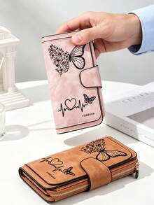 Women's Long Zipper Clutch Wallet With Large Capacity Card Slots, Featuring Exquisite Floral And Butterfly Pattern Design And Fashionable Coin Compartment; Perfect Gift For Friends, Family Or Mother For Daily Use, Thanksgiving Or Christmas - Multicolor - View 1