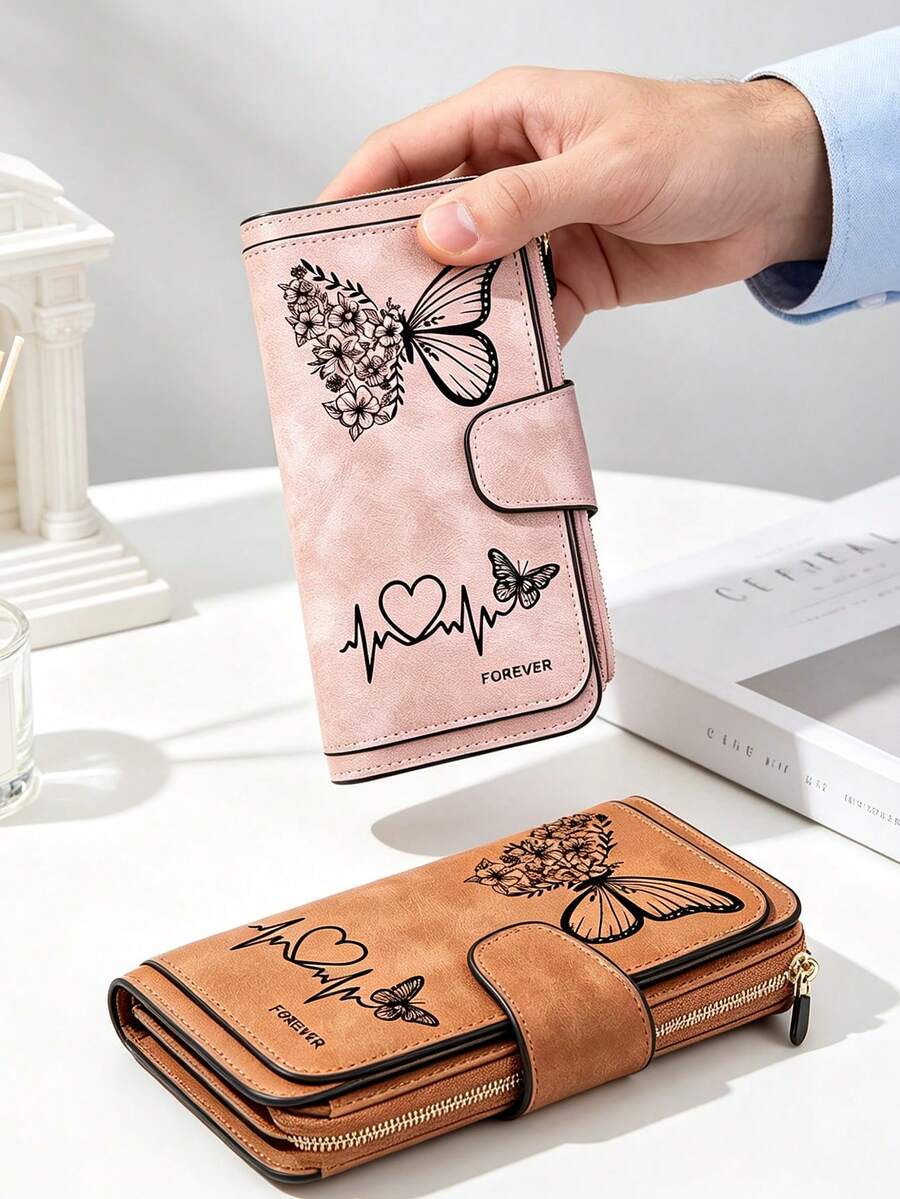 Women's Long Zipper Clutch Wallet With Large Capacity Card Slots, Featuring Exquisite Floral And Butterfly Pattern Design And Fashionable Coin Compartment; Perfect Gift For Friends, Family Or Mother For Daily Use, Thanksgiving Or Christmas - Multicolor - View 1