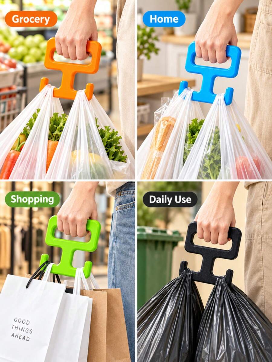 Modern Practical Shopping Bag Handle, Dual Hook Design, Smooth Rounded Edges For Comfortable Grip, Reduces Hand Pressure And Load, Portable Shopping Bag Handle Aid, Suitable For Supermarket Shopping, Supermarket Trips, All-Season Home Daily Use - Multicolor - View 1