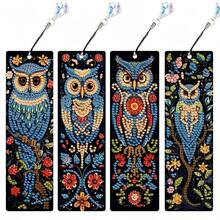 4pcs Owl Pattern Diamond Art Bookmark Set, DIY Diamond Art Craft, Suitable For Adults, Round And Asymmetrical Shape Acrylic Diamond Partial Inlay Design, Suitable For Book Lovers And Craft Enthusiasts - View 7