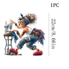 1/2/3pcs Sewing Machine Fashion Girl Cartoon Heat Transfer Sticker | DIY Heat Transfer Decal Compatible With T-Shirts, Oversized Sweatshirts, Women's Casual Tops, Canvas Bags, Fabric Pillows Printing. - Multicolor - View 7