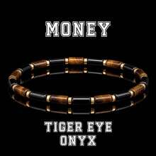 Tiger Eye & Black Agate Tube Bead Bracelet, Symbol Of Wealth, Attracting Prosperity And Opportunity, Handmade Elastic Cord Spiritual Jewelry, Suitable For Daily Wear And Gifting - Multicolor - View 2