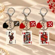1pc/3pcs Unisex Realistic Poker Pendant, Poker Element Multi-Sided Dice Accessory Keychain, Creative Hip-Hop Bag Charm - Multicolor - View 7