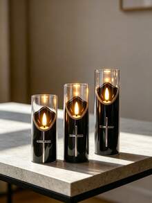 12.5cm, 15cm, 17.5cm 3pcs/Set Hot-Selling LED Electronic Candle Lights New Church Prayer Lights Cross Decor Night Lights Suitable For Multiple Scene Arrangements - Ambient Light - View 2