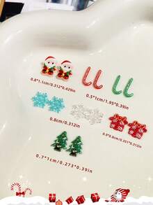 30pcs Mixed Christmas Series Glitter Snowflake Candy Cane, Halloween Cartoon Winged Little Devil Evil Eye Nail Art Decorations - Multicolor - View 6