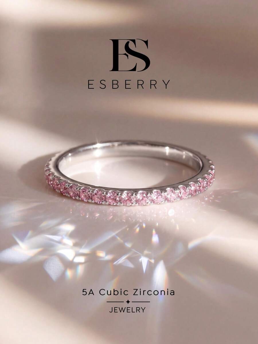 ESBERRY 1 قطعة خاتم فضة إسترليني وردي فاخر، هدية مجوهرات أنيقة للنساء