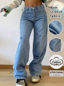 Boyfriend Style Patchwork Straight-Leg Jeans For Women Casual Spring Fall - Light Wash - View 2