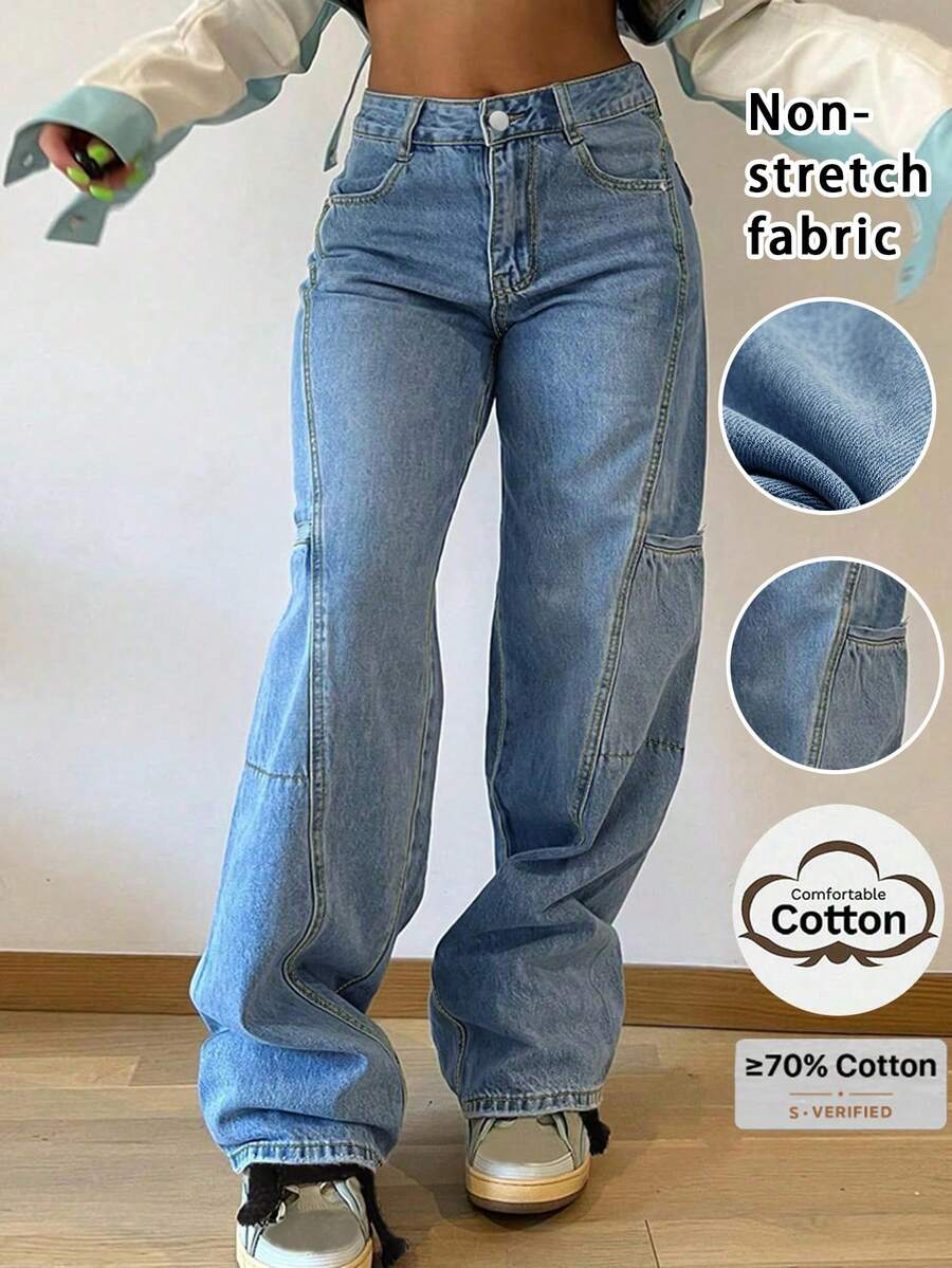 Boyfriend Style Patchwork Straight-Leg Jeans For Women Casual Spring Fall