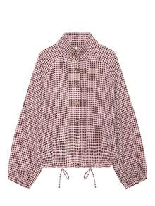 Women's Vintage Plaid Shirt, Halloween Puff Sleeve Casual Autumn Top - Red - View 6
