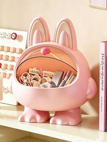 1pc Fashion Rabbit Shaped Plastic Jewelry Box With Transparent Window And Lid, Large Capacity Storage For Hair Ties And Headbands, Home Decor Accessories, Vanity Bedroom Daily Use, Holiday Gift - Multicolor - View 2