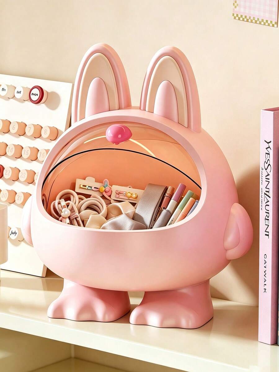 1pc Fashion Rabbit Shaped Plastic Jewelry Box With Transparent Window And Lid, Large Capacity Storage For Hair Ties And Headbands, Home Decor Accessories, Vanity Bedroom Daily Use, Holiday Gift