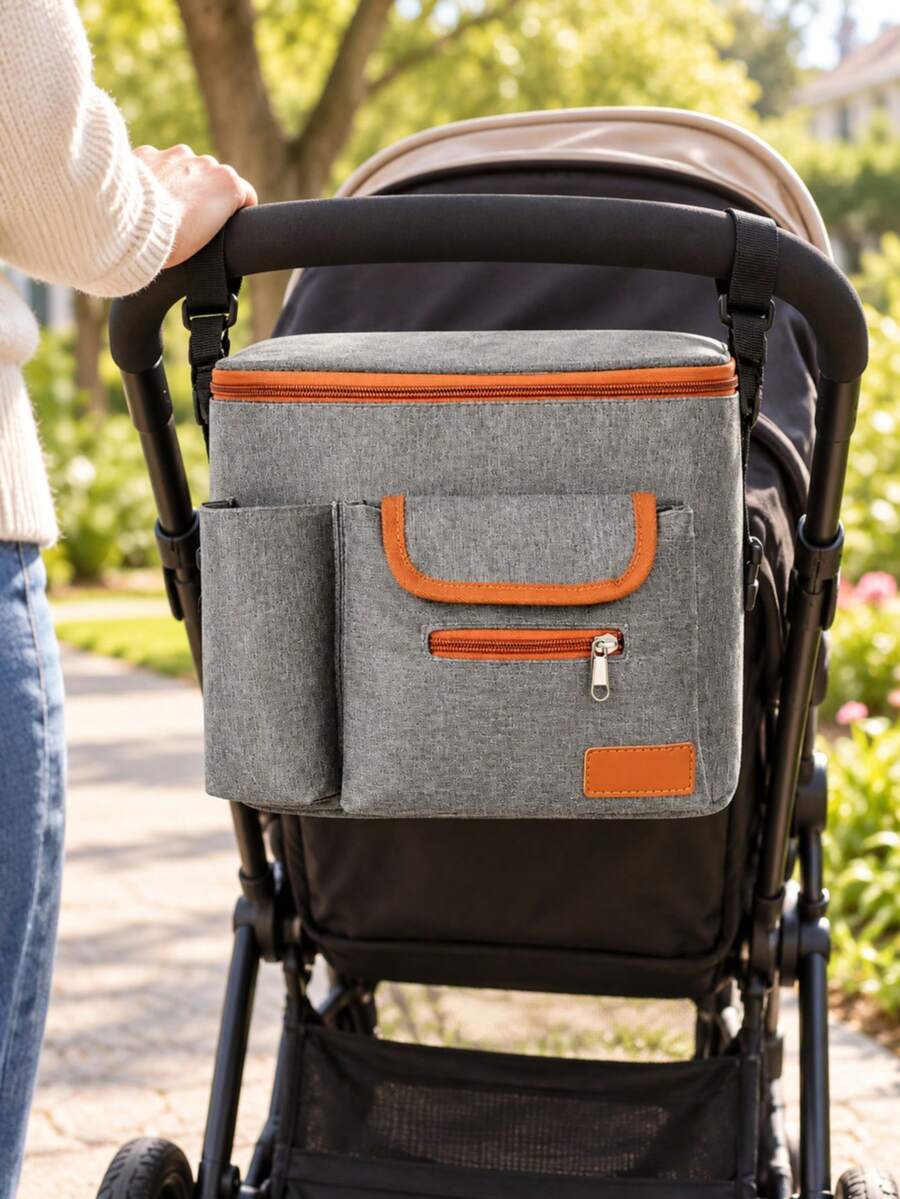 Baby Stroller Organizer Bag, Large Capacity Baby Carriage Storage Bag, Multi-Functional Zipper Main Compartment With Front Pocket Design, Simple Portable Durable, Convenient For Storing Baby Bottles, Tissues, Diapers And Personal Items - Multicolor - View 1