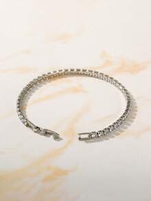 1pc Women's Bracelet Minimalist Layered Style BlingBling Shiny Copper Inlaid Zirconia Tennis Bracelet Daily Accessory Gift - Silver - View 4