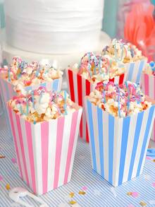 Striped Popcorn Boxes Movie Popcorn Boxes Candy Boxes Snacks Containers For Movie Theatre Suitable For Placing Popcorn French Fries Fried Chicken Snacks Food Decorative Tableware For Birthday Party Party Supplies Camping Kitchen Essentials - Multicolor - View 9