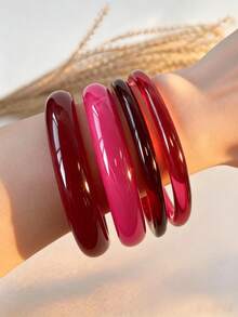 4pcs Elegant Vintage Acrylic Round Thin Bangle Bracelet Set, Women's Fashion Minimalist Design, Suitable For Daily Wear And Party Occasions - Multicolor I - View 3