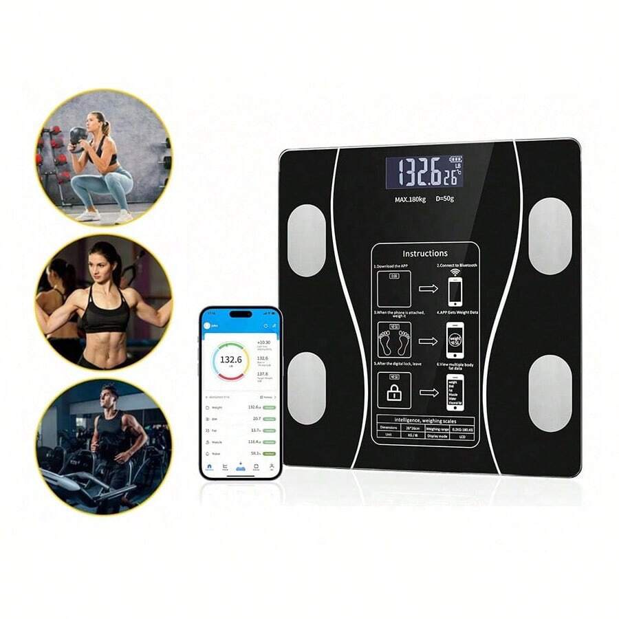 Smart Body Fat Scale, Wireless Digital Bathroom Scale With LED Display, Smart Weight Scale, Digital Weighing Scale, Battery Powered (AAA Batteries Not Included), Body Composition Analyzer, BMI Scale - Black - View 1