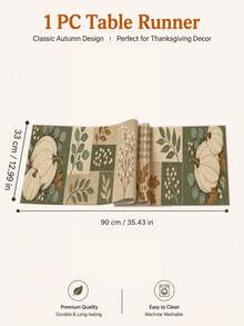 180 X 35cm Pumpkin Table Runner, 3 Green Plant Pattern Options With White Pumpkin, Sunflower Or Acorn, Vintage Country Patchwork Style, Autumn Harvest Thanksgiving Home Decor, Autumn Halloween Table Decoration - Multicolor - View 12