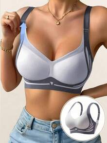 Lilivine 2Pcs Lightweight Seamless Women Bra, Soft Shaping Lingerie, Lift & Side Support, Anti-Sagging Adjustable, Ideal For Large Bust. - Dusty Blue - View 12