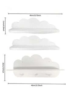 1/2/3pcs Cloud-Shaped Baby Room Wall Shelf, Floating Storage Rack With Hooks, Baby Room Decor Organizer, Suitable For Baby Accessories And Supplies - Multicolor - View 4