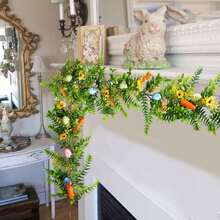 Easter Garland Spring Vine With Easter Eggs, Bow, Carrots Decorations, Spring Assorted Branches Flower Decor, Easter Decorations For Home Kitchen Mantle Fireplace, Indoor Outdoor Holiday Party Decor - Green - View 5