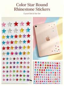 Colorful Five-Pointed Star & Round Rhinestone Stickers, 2 Styles, Multi-Color Mixed, 3D Shiny, Self-Adhesive, With Rhinestone Picker Tweezers, For Phone Case, Laptop, Tablet, Water Bottle, Calculator, Packaging Bag Decoration - Colorful Diamond Style - View 2