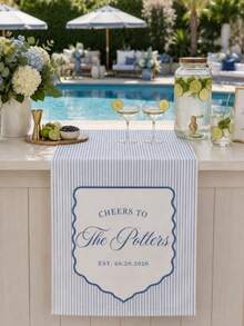 1pc Customized Banner, Customized Bar Top Decor, Fabric Bar Sign, Personalized Wedding Bar Sign Banner, Toast Customized Table Runner, Elegant Wedding Bar Banner (Without Decorative Side Ribbons) - Multicolor - View 4