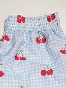 Autumn Girls Cherry Print Blue Pajama Set 2pcs, Red Wavy Edge Long Sleeve Top + Pants, Soft & Loose Fit, Suitable For Teenagers Home Casual Wear - Blue - View 6