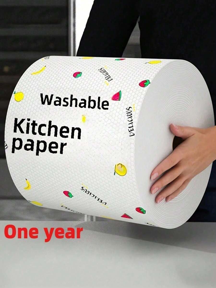 Washable Kitchen Paper Towels, Highly Absorbent, Oil-Resistant & Non-Stick, Roll Design, Durable Polyester Fiber Material, Suitable For Kitchen, Car, Living Room, Bathroom, Bedroom And More, Essential For Kitchen Cleaning And Practical Decor Item - A - View 1