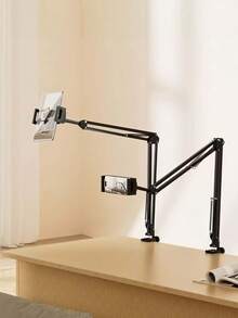 Adjustable Phone Holder, Stand, Foldable Metal Clamp Holder For Smartphone And Tablet, Compatible With IPad And Android Phones, Bedside/Desk Lamp, Birthday, Gift For Friends And Family, Office, Dorm, Room. - Black - View 2