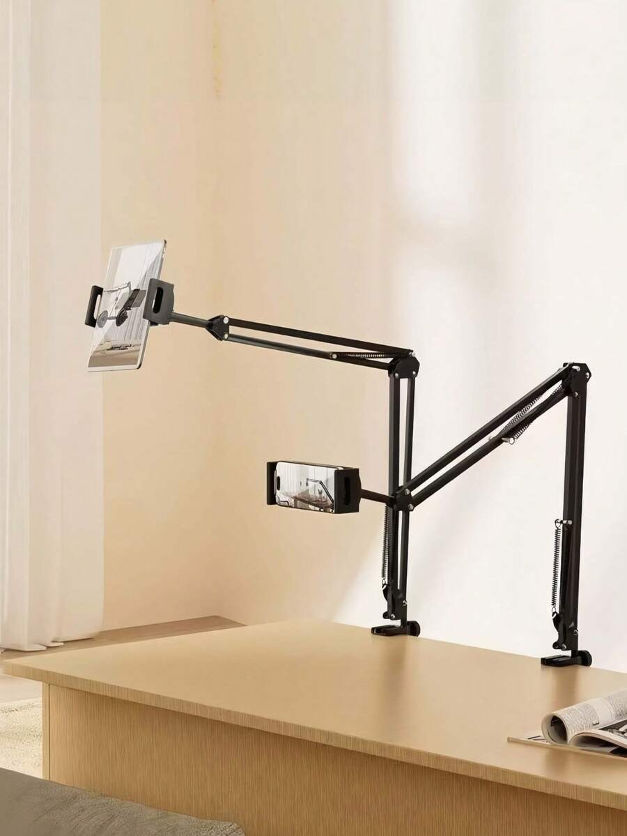 Adjustable Phone Holder, Stand, Foldable Metal Clamp Holder For Smartphone And Tablet, Compatible With IPad And Android Phones, Bedside/Desk Lamp, Birthday, Gift For Friends And Family, Office, Dorm, Room. - Black - View 1