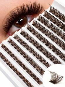 Asiteo 120pcs Brown Cluster False Eyelashes D Curl Single Strand Thick Lash Extensions Suitable For Natural Mocha And Dramatic Makeup DIY Home Use - D - View 1