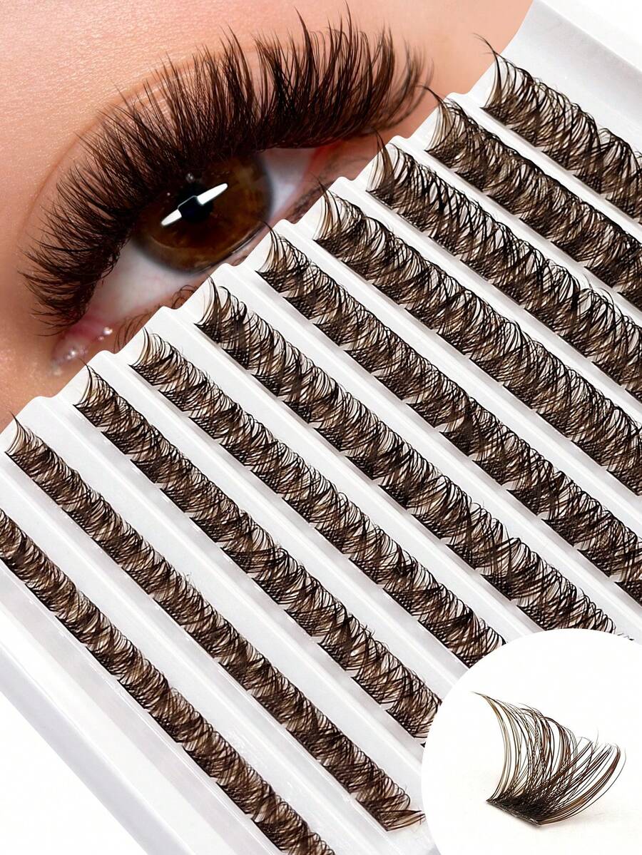 Asiteo 120pcs Brown Cluster False Eyelashes D Curl Single Strand Thick Lash Extensions Suitable For Natural Mocha And Dramatic Makeup DIY Home Use - D - View 1