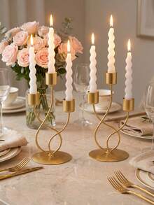 3-Arm Metal Candelabra Candle Holder, Wedding Candle Stand, Candlelight Dinner, Party Dinner, Home Dining Table Decor, Table Centerpiece, Birthday Party, Wedding Dining, Home Decor, Gift Candelabra - Elegant Style - View 9