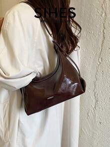 1pc Solid Color PU Leather New Women's Bag, Shoulder Bag, Crossbody Bag, Fashion Square Handbag, Zipper Closure, Suitable For Commuting, Shopping, Dating - Coffee - View 3