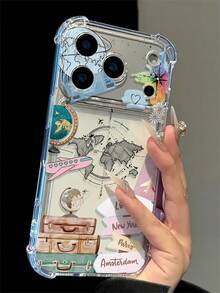 Luggage Airplane Travel Sticker Creative Phone Case, Autumn/Winter Personalized Transparent Four-Corner Airbag Anti-Drop Soft TPU Protective Shell, Compatible With Apple 18Pro/18Pro Max/17/17 Pro/17 Pro Max/16/16 Pro/16 Plus/16 Pro Max/15/15 Pro/15 Plus/14/14 Pro/14 Pro Max/13/13 Pro/13 Pro Max/12/12 Pro/12 Pro Max/11/7/8/XR, Full Coverage Dirt-Resistant Phone Case - Multicolor - View 2